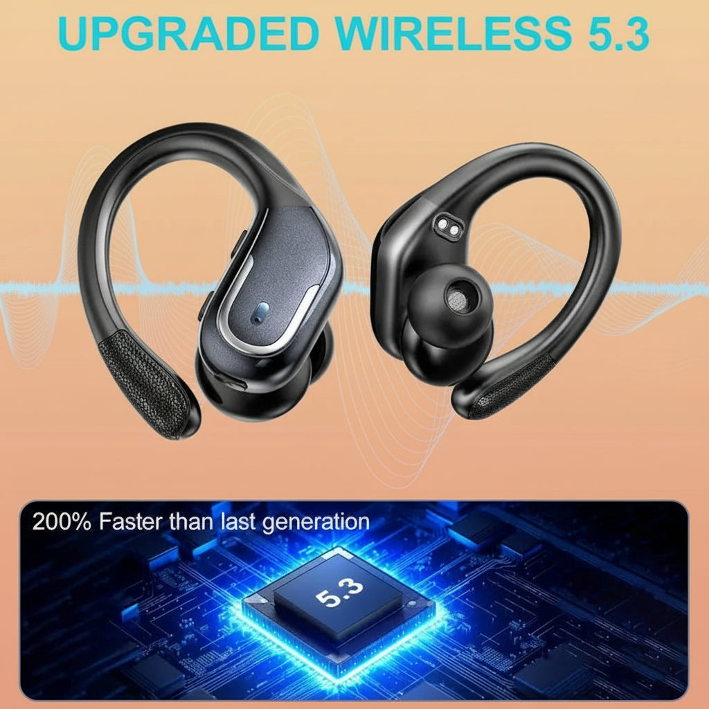 NNETM Wireless Sports Earbuds with Pure Bass Sound and LED Display - Black-1