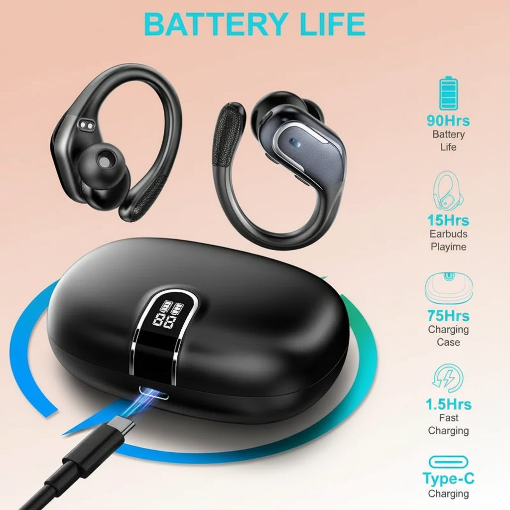 NNETM Wireless Sports Earbuds with Pure Bass Sound and LED Display - Black-2