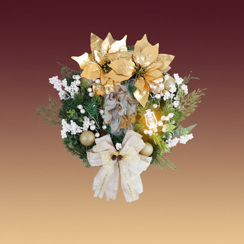 NNEOBA Christmas Jesus Wreath Golden Flower Garland Decoration-3