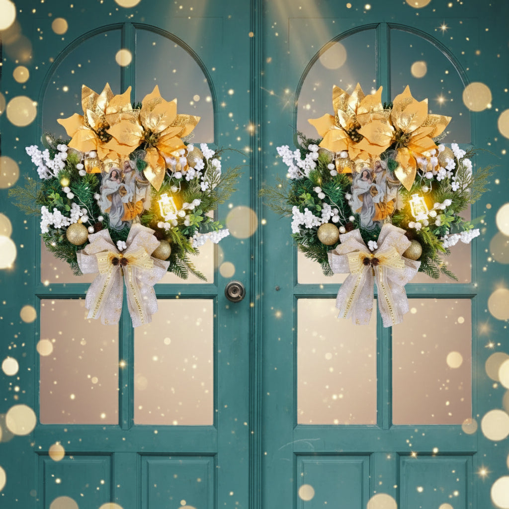 NNEOBA Christmas Jesus Wreath Golden Flower Garland Decoration-2