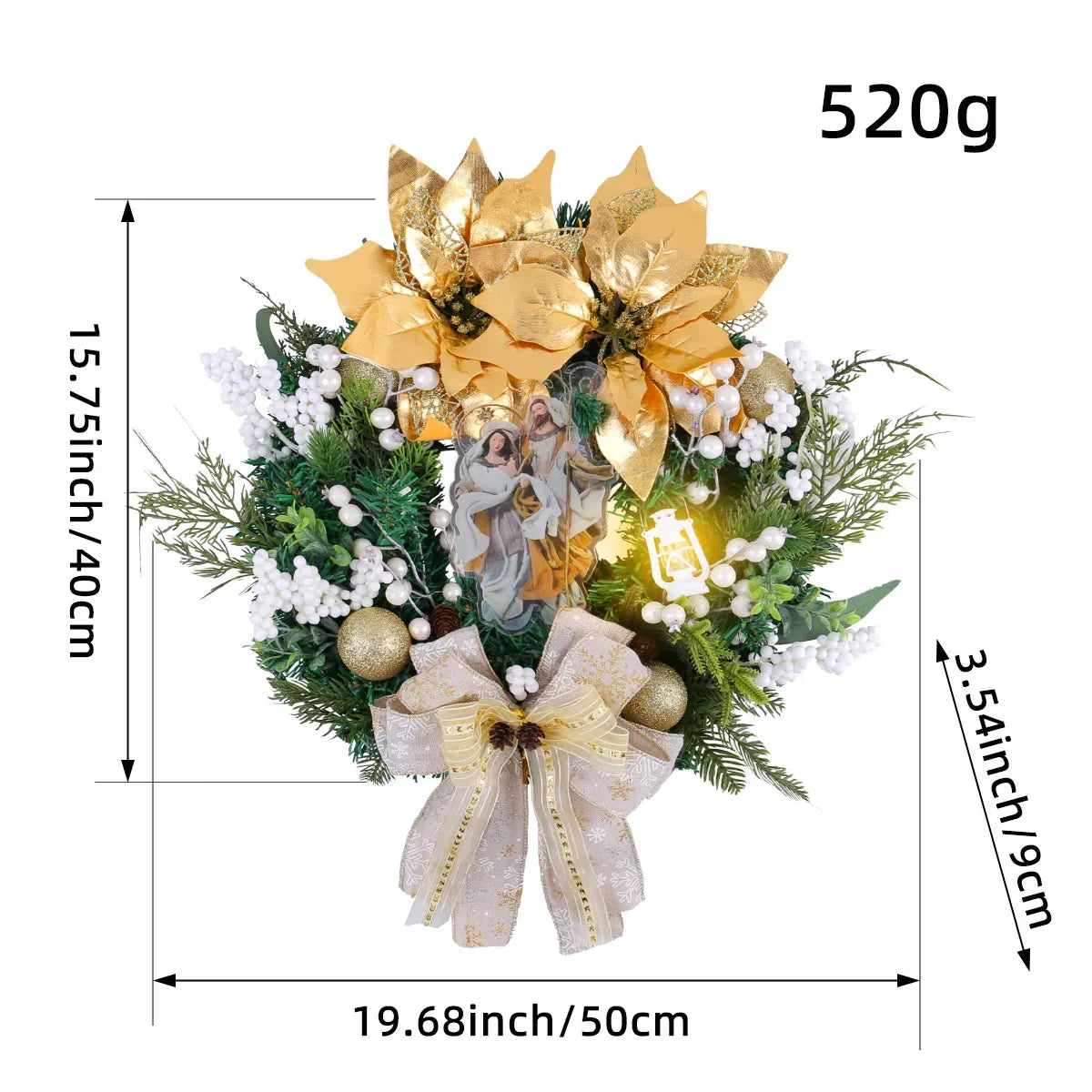 NNEOBA Christmas Jesus Wreath Golden Flower Garland Decoration-4