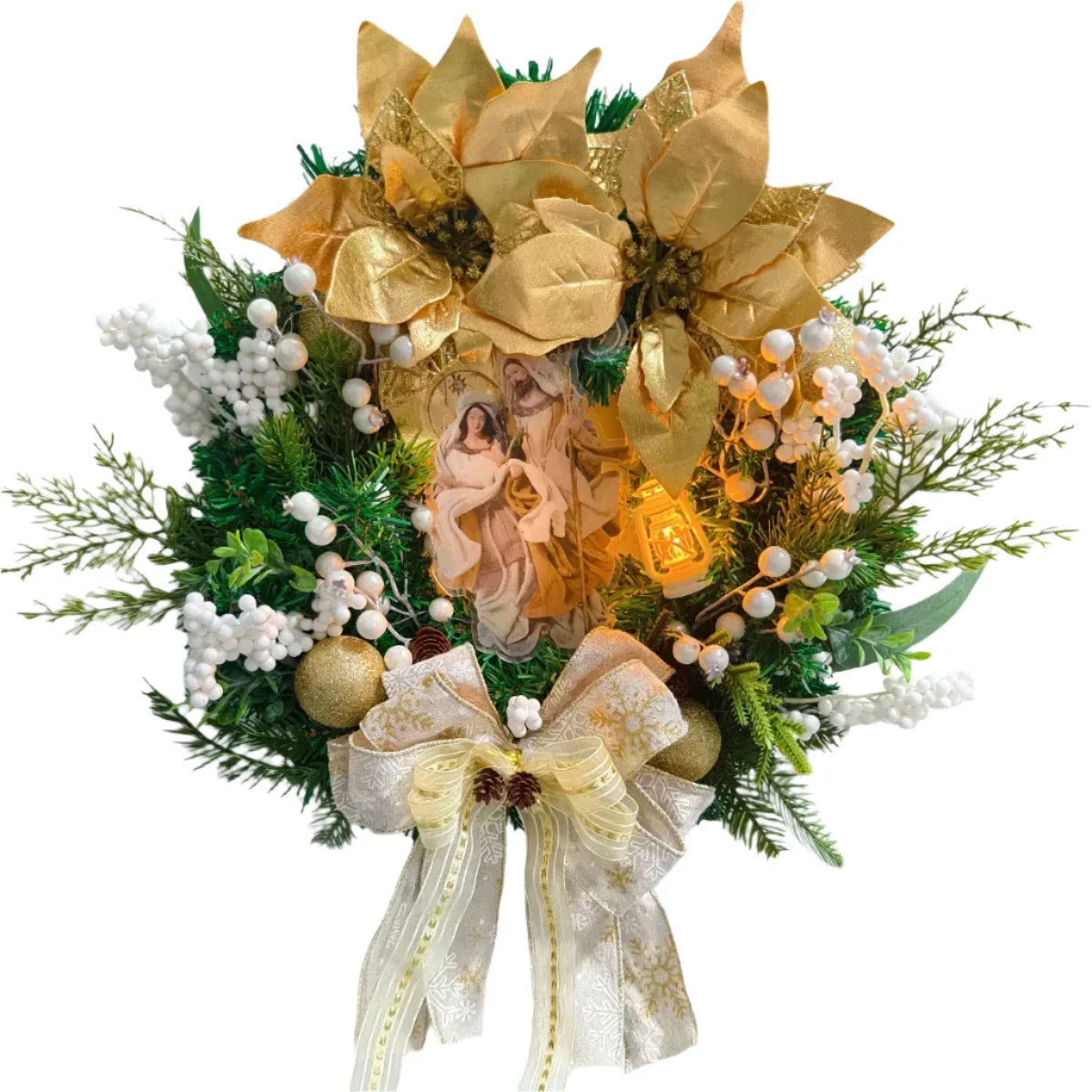 NNEOBA Christmas Jesus Wreath Golden Flower Garland Decoration-0