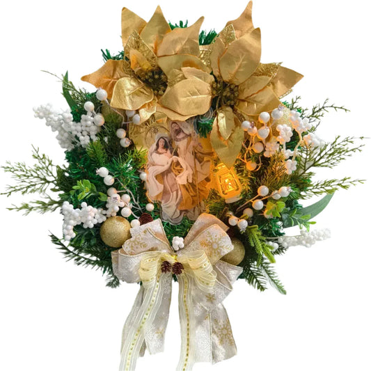NNEOBA Christmas Jesus Wreath Golden Flower Garland Decoration-0