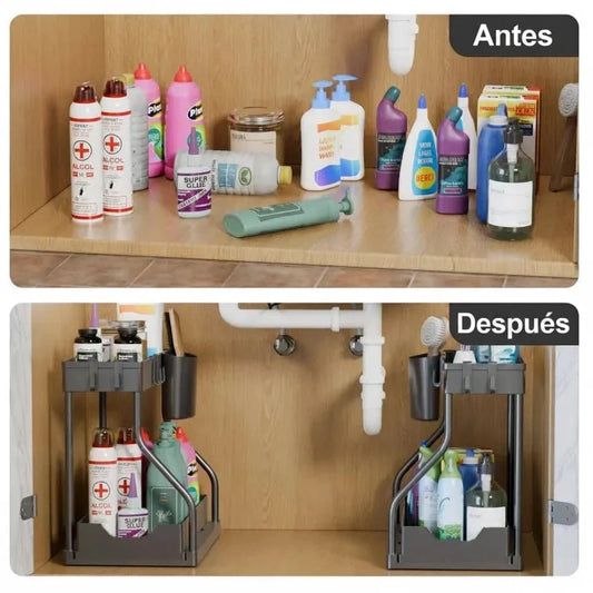 Organizador Extraíble de 2 Niveles – Ahorra Espacio en Cocina y Baño