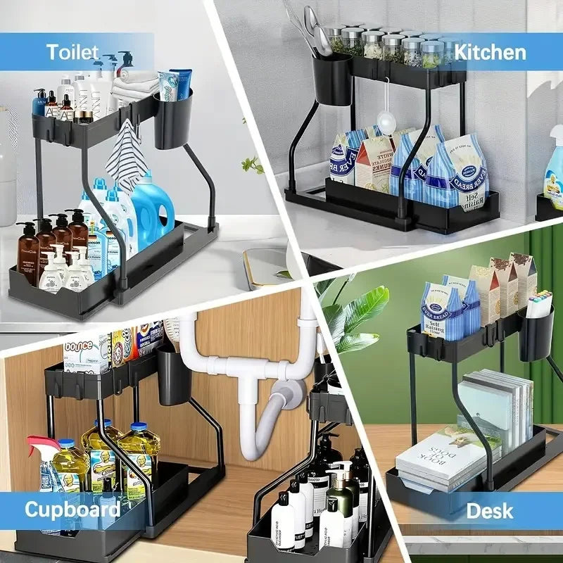Organizador Extraíble de 2 Niveles – Ahorra Espacio en Cocina y Baño
