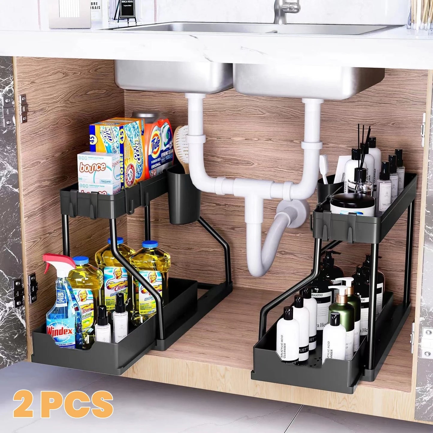 Organizador Extraíble de 2 Niveles – Ahorra Espacio en Cocina y Baño