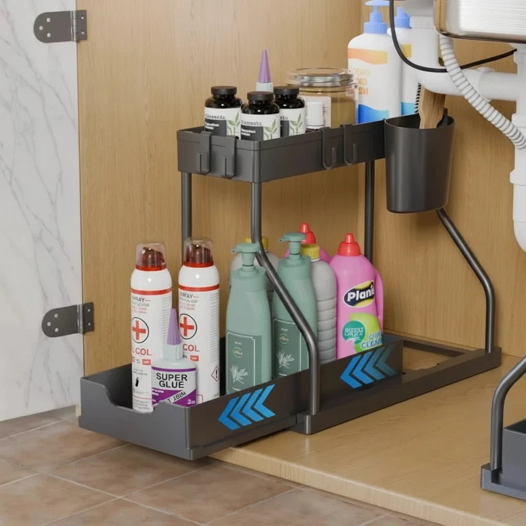 Organizador Extraíble de 2 Niveles – Ahorra Espacio en Cocina y Baño