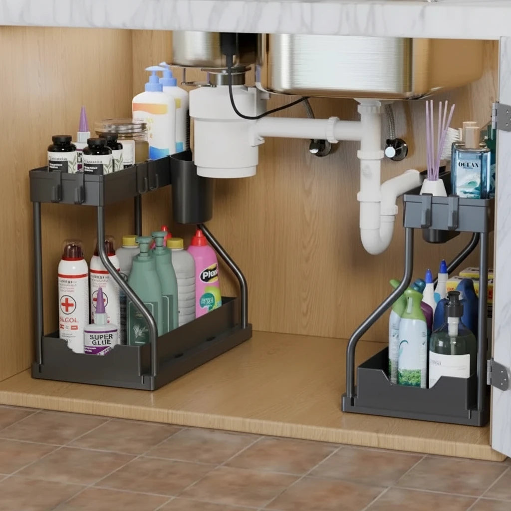 Organizador Extraíble de 2 Niveles – Ahorra Espacio en Cocina y Baño