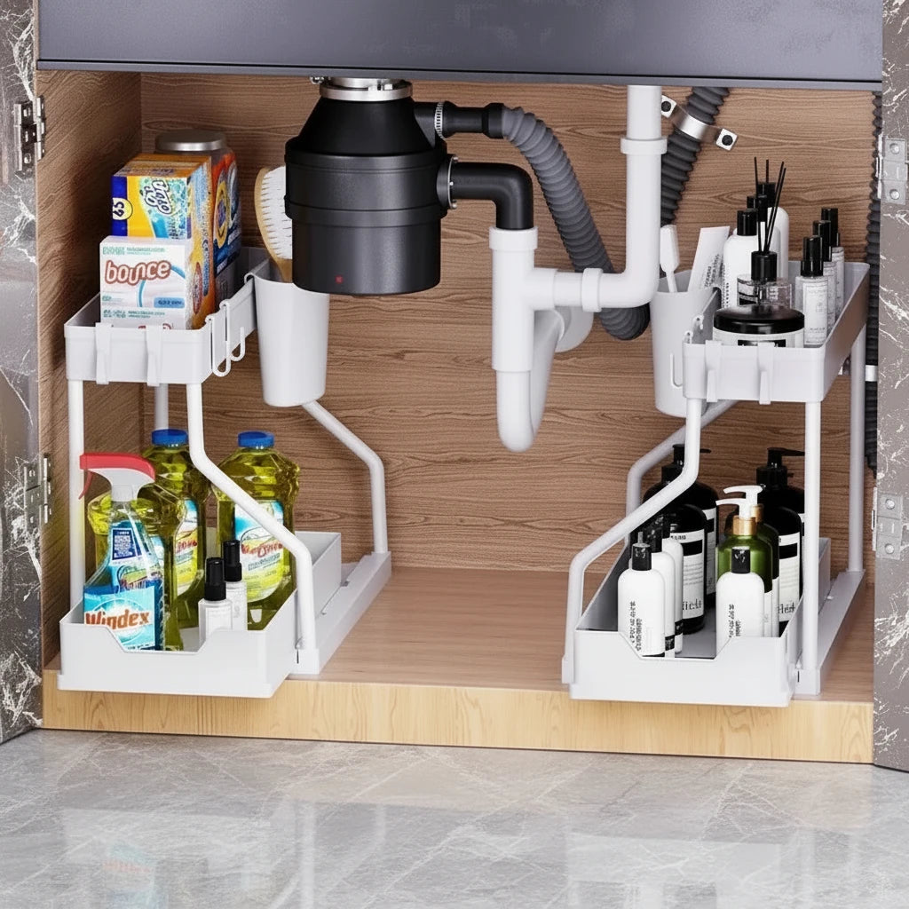 Organizador Extraíble de 2 Niveles – Ahorra Espacio en Cocina y Baño
