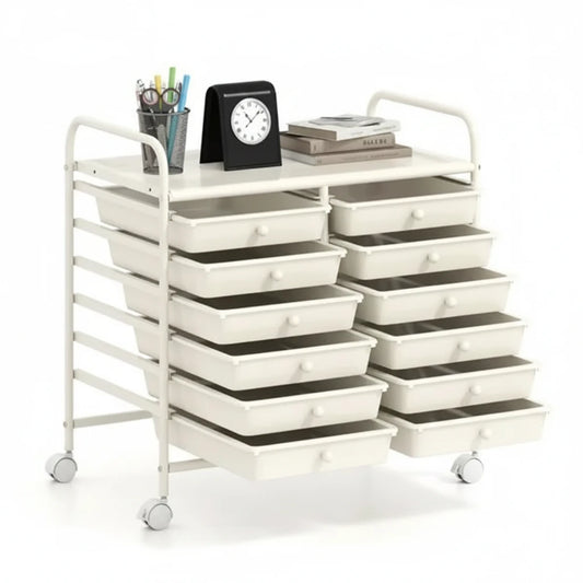 👉 Carrito Organizador con 12 Cajones y Ruedas con Freno – Estantería Multiuso para Baño, Cocina y Oficina