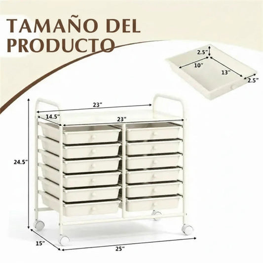 👉 Carrito Organizador con 12 Cajones y Ruedas con Freno – Estantería Multiuso para Baño, Cocina y Oficina