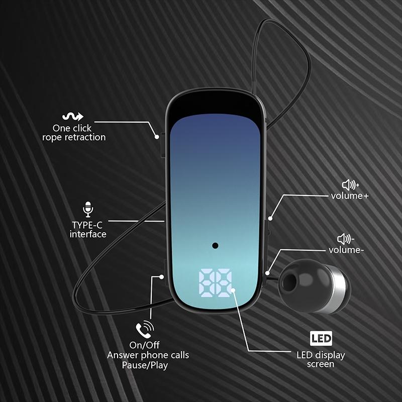 NNEDSZ K65 Wireless Business Earbuds - Retractable Cable-3