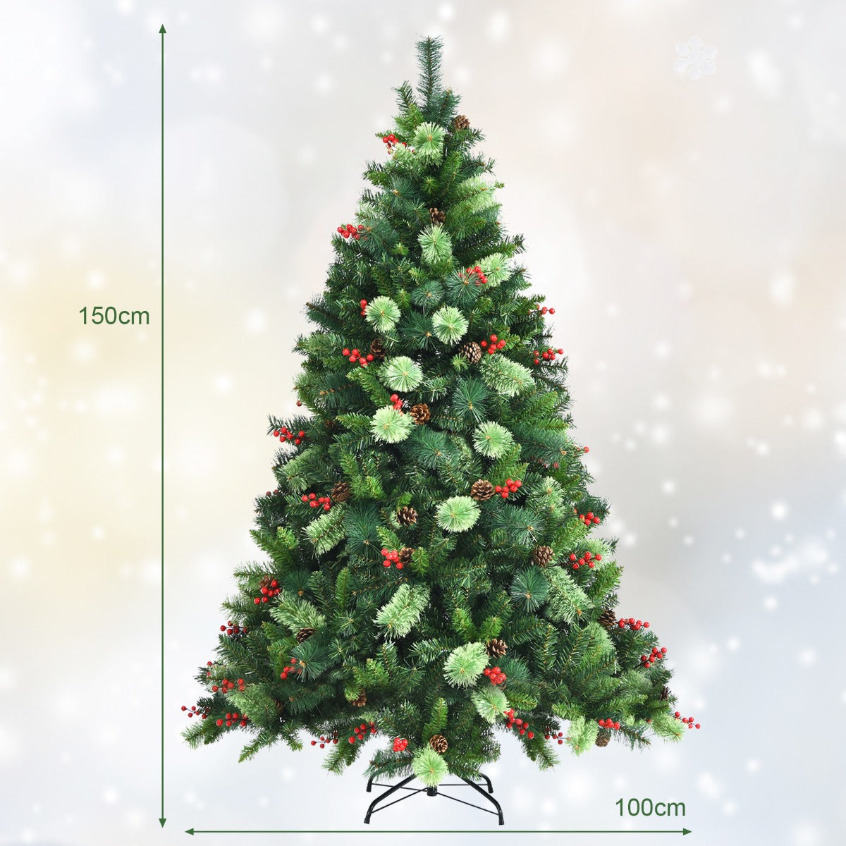 NNECW 1.5m Artificial Christmas Tree with Pine Cones for Decorations-3