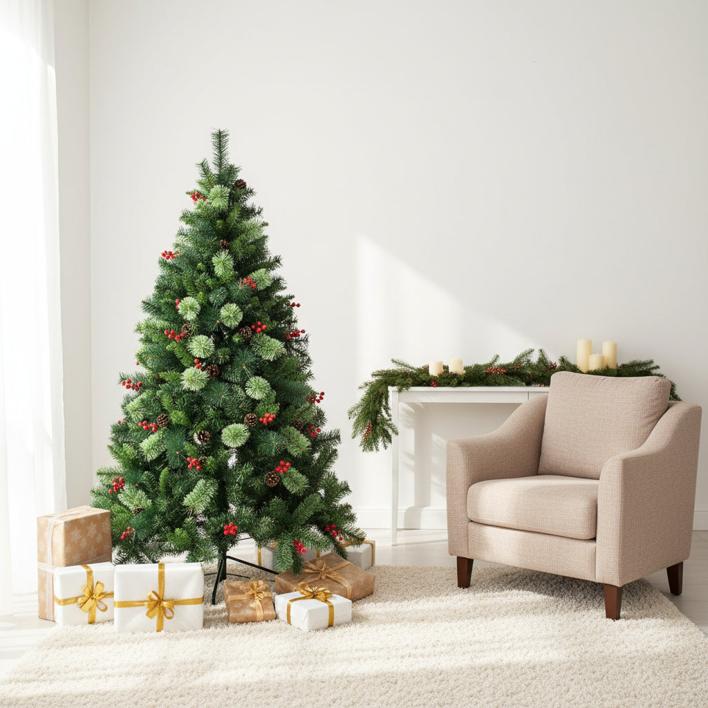 NNECW 1.5m Artificial Christmas Tree with Pine Cones for Decorations-2