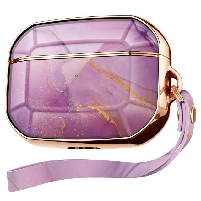 ✨ AirPods Pro / AirPods 2/1 Luxury Marble Case – Edición Electroplated con Lanyard | Protección Premium & Estilo Moderno