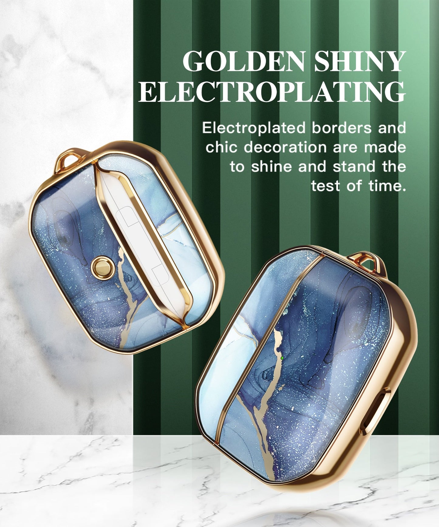 ✨ AirPods Pro / AirPods 2/1 Luxury Marble Case – Edición Electroplated con Lanyard | Protección Premium & Estilo Moderno